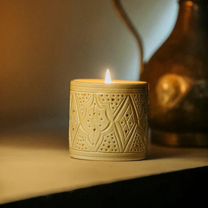 Moroccan Pattern Candle Large Tan Cup - Orange Blossom