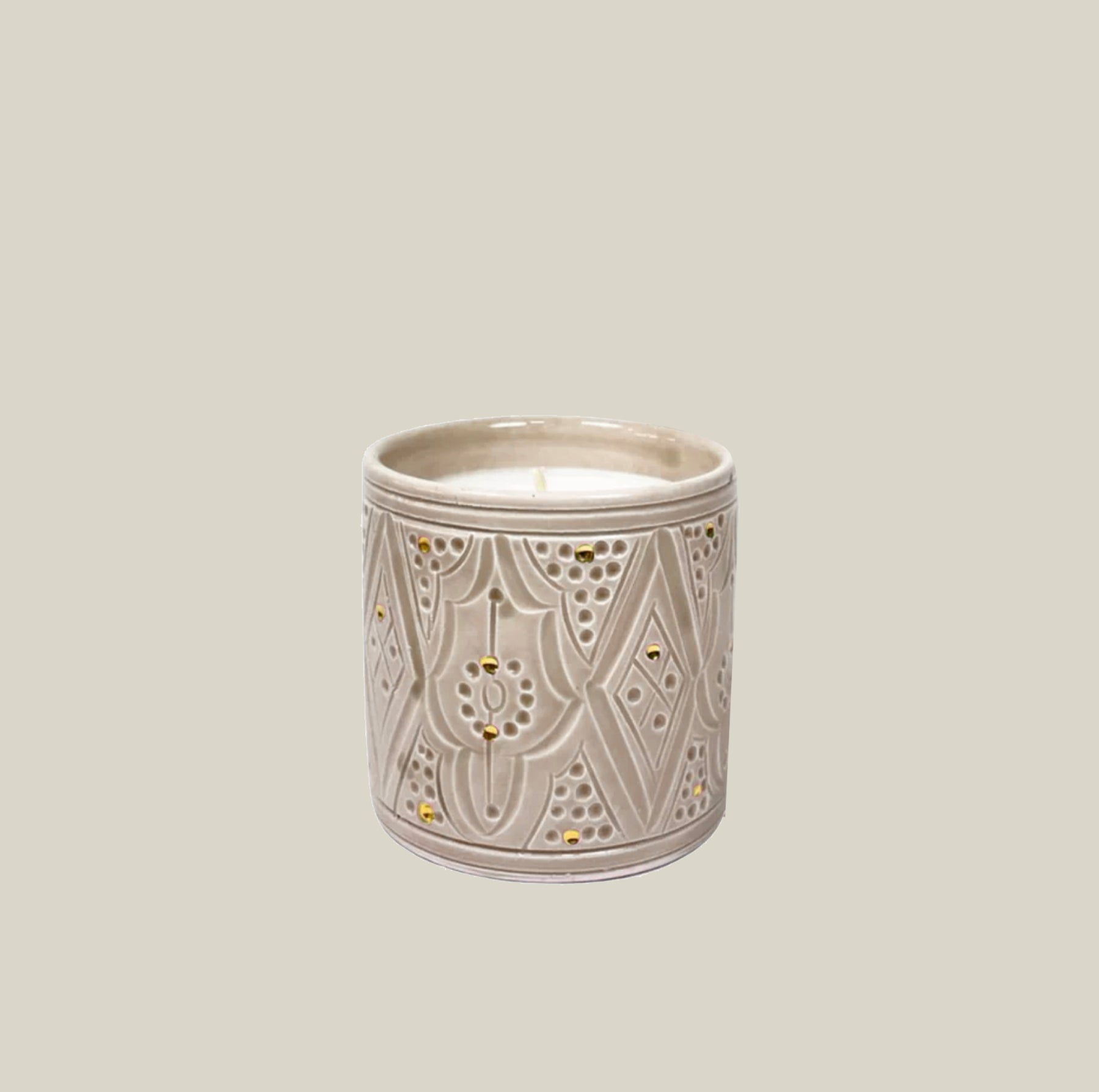 Moroccan Pattern Candle Large Tan Cup - Orange Blossom