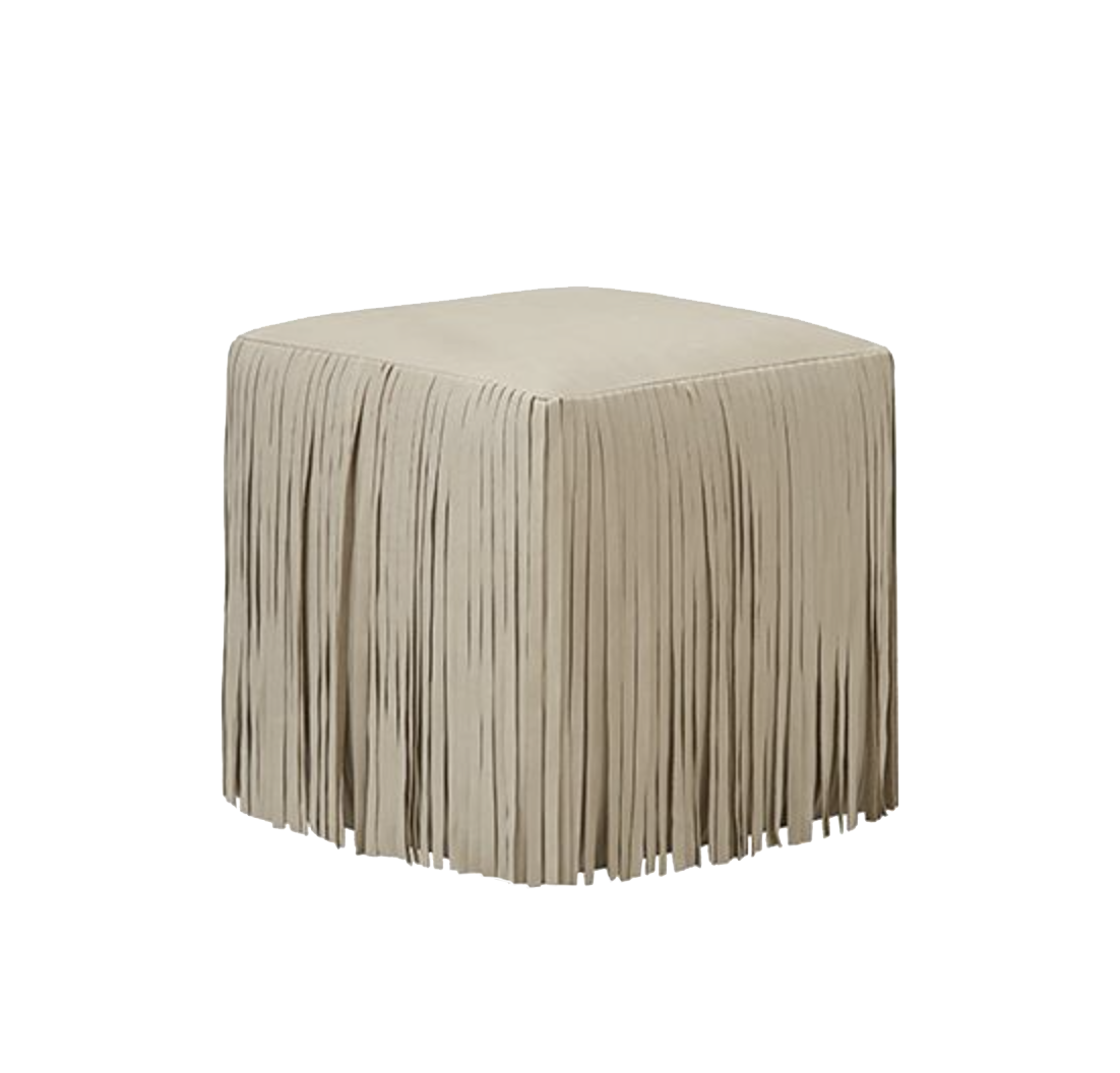 Ina Fringe Leather Ottoman -  Ivory