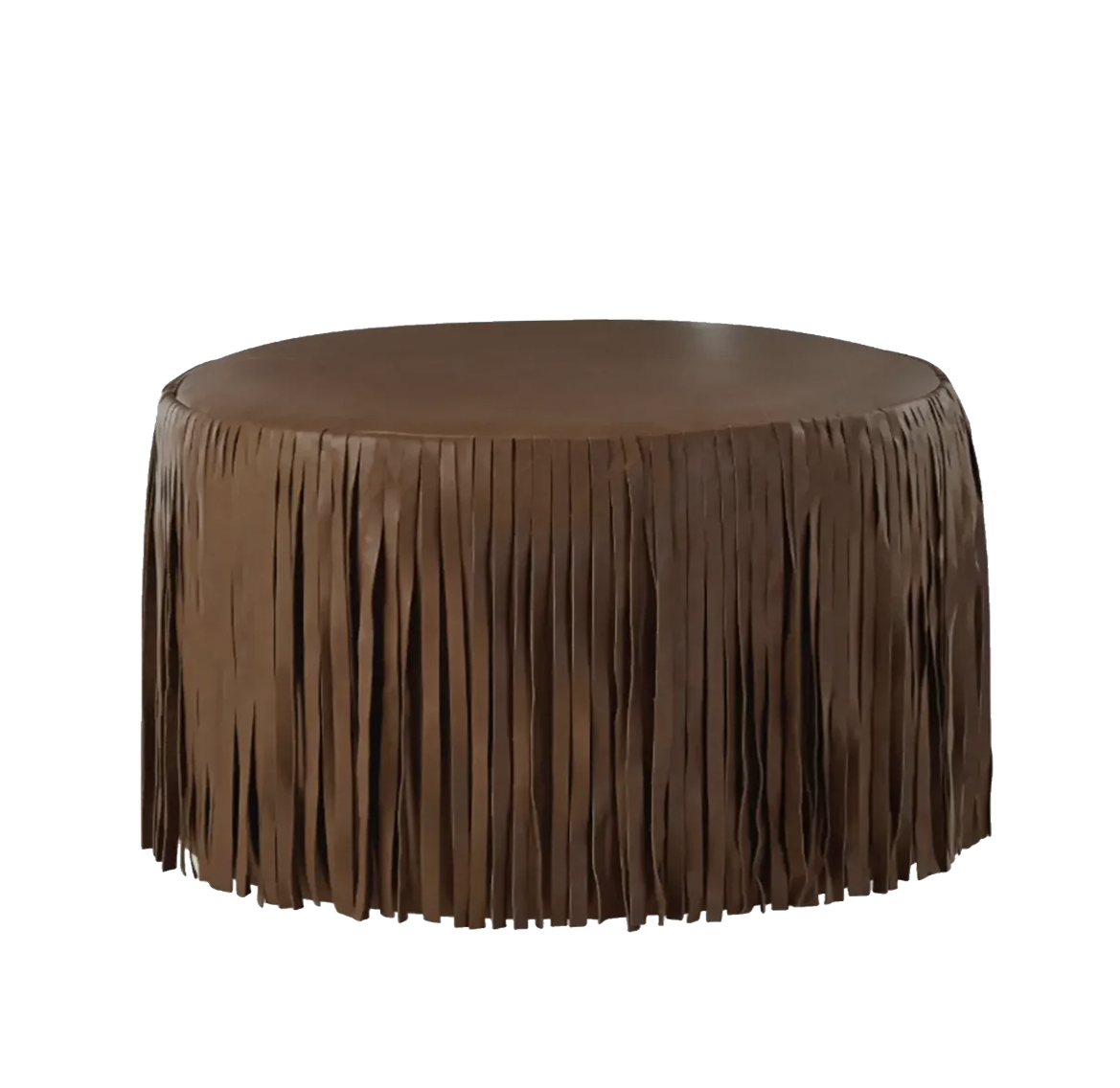 Kora Fringe Leather Ottoman - Brown