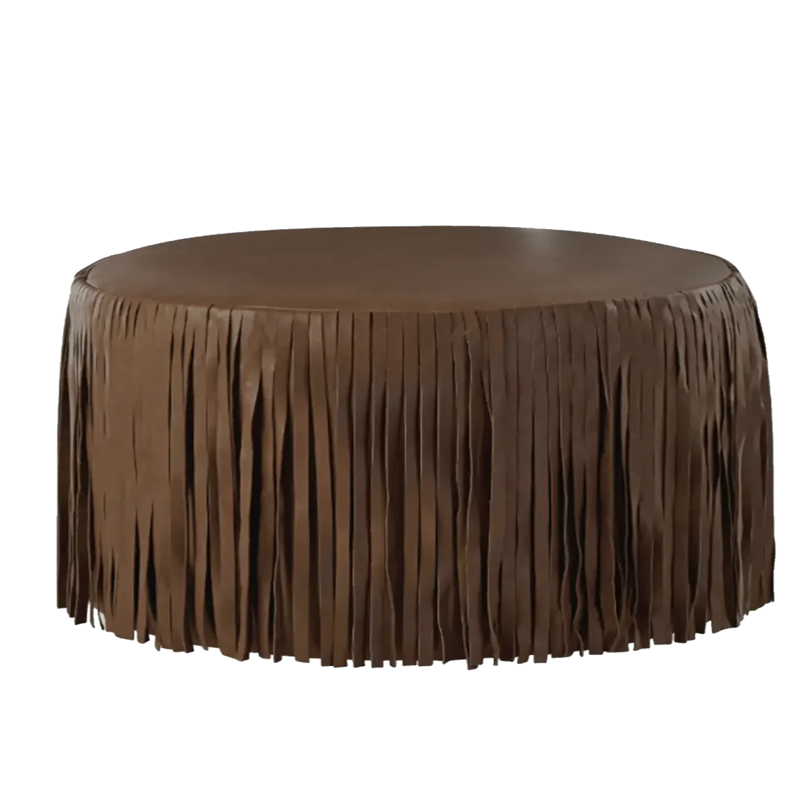 Kora Fringe Leather Ottoman - Brown